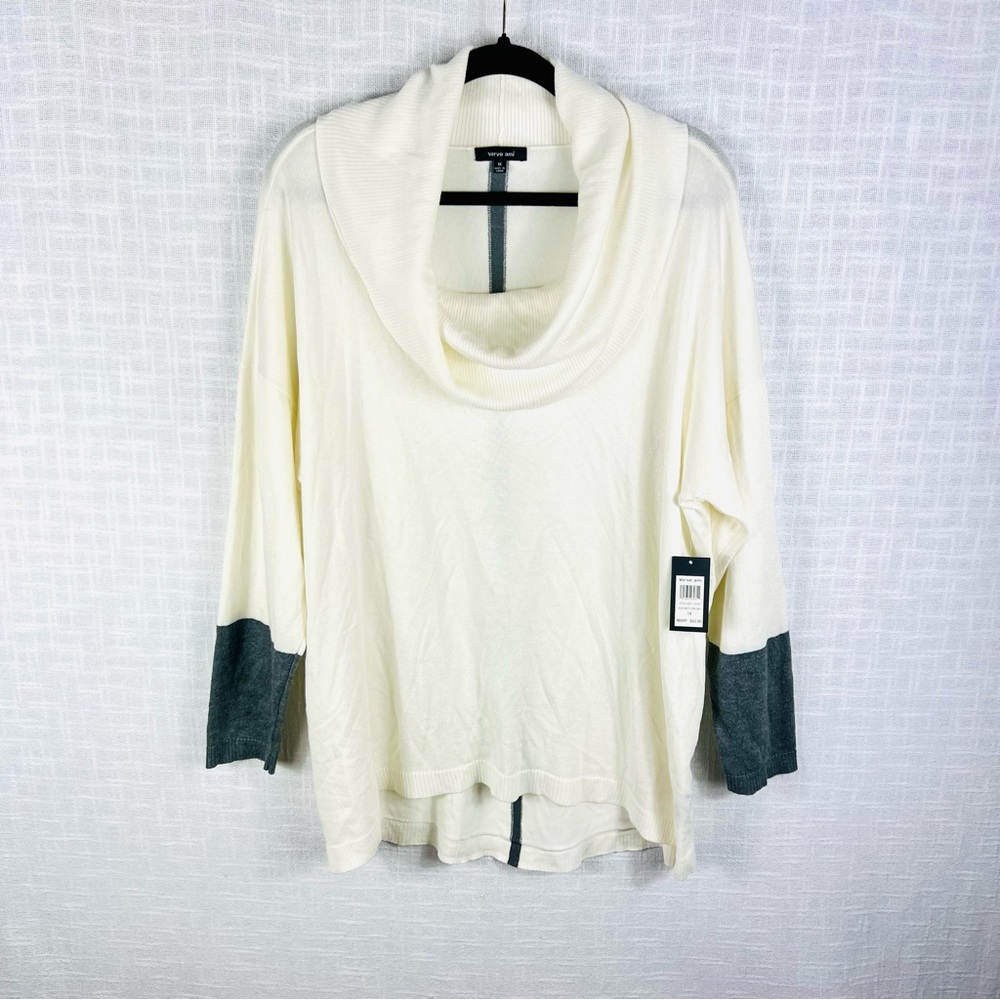 NWT Verve Ami Dolman Sleeve Off White and Grey Cowl Neck Sweater
